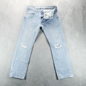 Levis 501 Jeans‎ Mens 33x30 Blue Button Fly Straight Light Wash Mid Rise